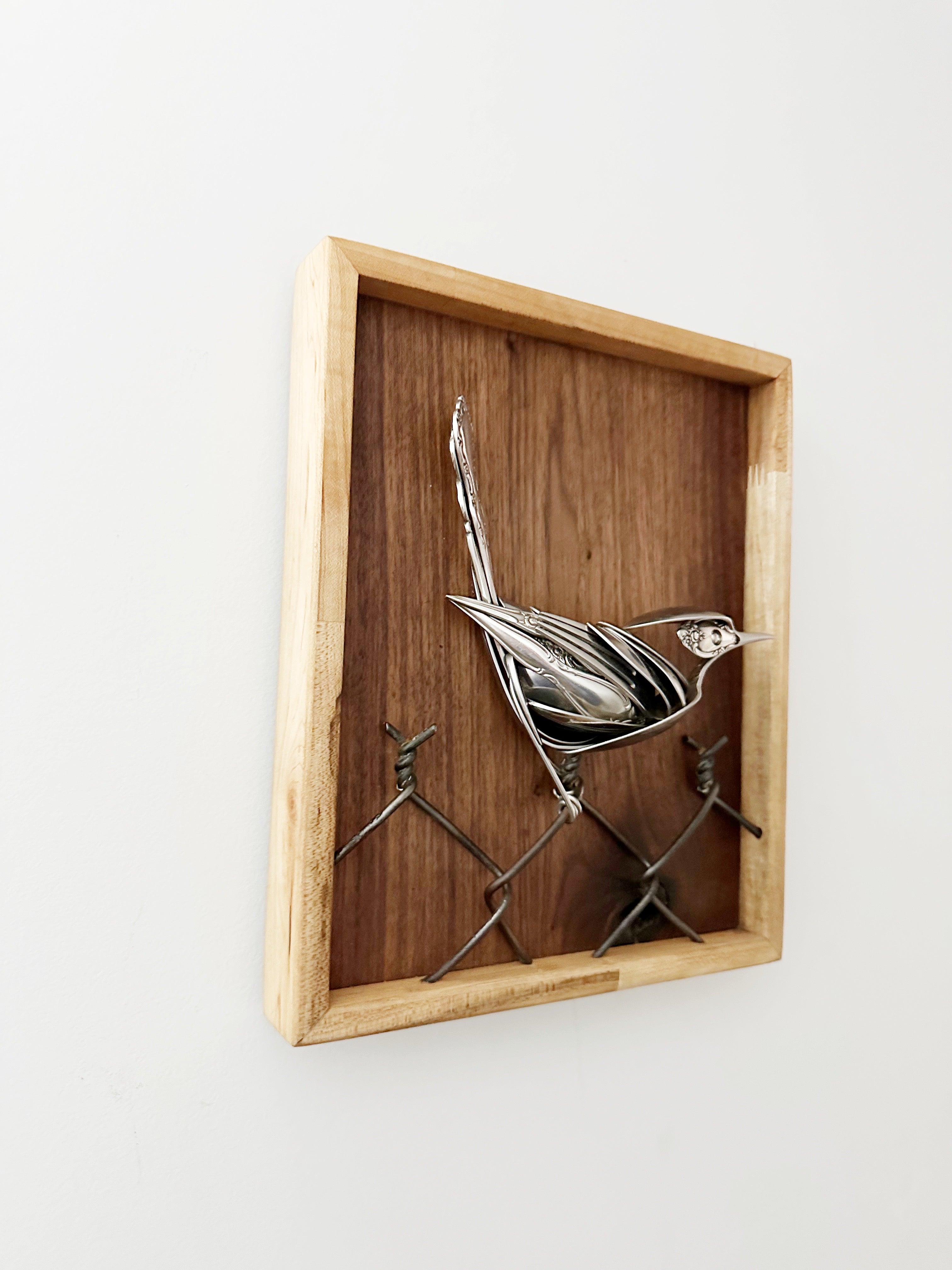 "On the Fence" - Metal Bird Sculpture