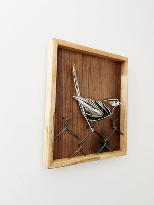 "On the Fence" - Metal Bird Sculpture